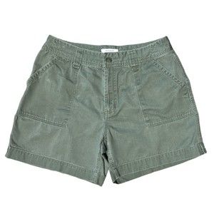 Dressbarn Women Shorts Size 8 Olive Green Cotton Casual Utility Chino high rise